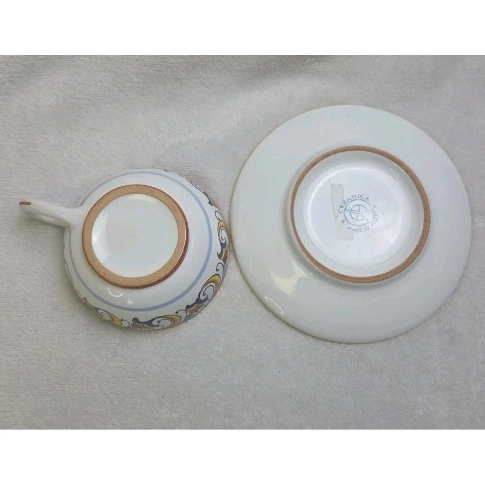 Deruta Cup & Saucer Floral Made In‎ Italy Marked Ceramica Espresso Demitasse 4